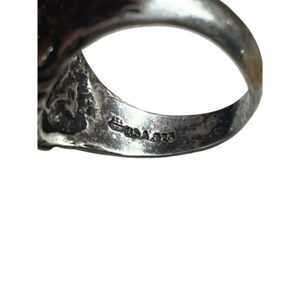 Vintage Sterling Silver Lion Head Ring Ruby Eyes SZ 9 Atlantic‎ Jewelry Co